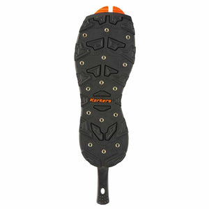 Korkers studded rubber boot sole replacement with orange heel accent
