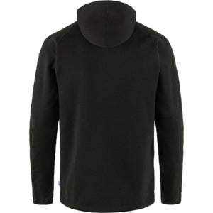 Back view of a black Fjallraven hooded fleece jacket