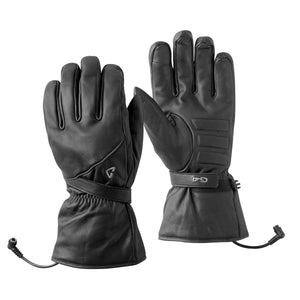 Black leather heated motorcycle gloves with power cables