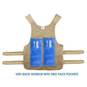 Polar Products cooling vest back interior with two blue cooling packs inserted into pockets