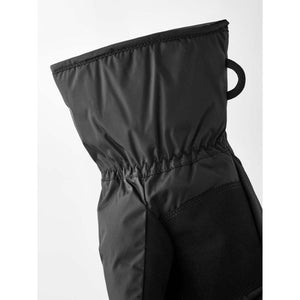 Black Hestra mitten cuff with elastic wrist and pull tab