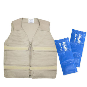 Tan Kuul Maa cooling vest with two blue Kool Max ice packs