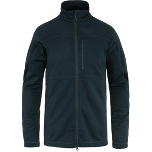 Dark navy blue full zip fleece jacket with grid texture and chest pocket