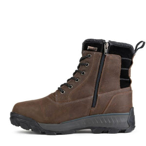 NexGrip brown leather winter boot with side zipper and black lace up closure