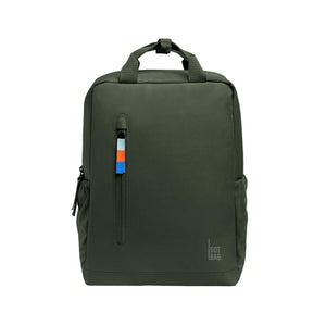 Olive green Got Bag backpack with a vertical front zipper pocket and top carry handles