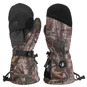 ActionHeat camouflage heated mittens with adjustable wrist straps and battery compartment