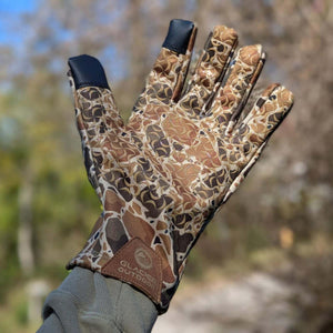 Glacier Glove camouflage pattern outdoor glove with black fingertip accents