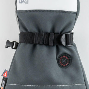 Mobile Warming heated glove wrist strap and power button detail