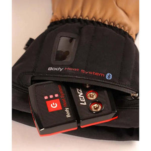 Lenz heated glove with battery pack inserted in zippered compartment