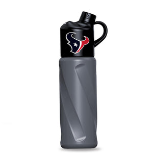 Houston Texans grey water bottle with black lid and team logo