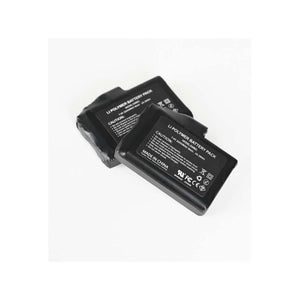 Two black lithium polymer battery packs with safety warning labels