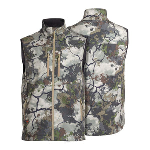 Mobile Warming camo vest showing front and back views