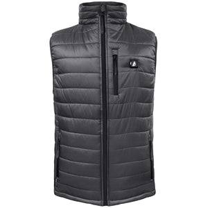 Charcoal grey quilted heated vest with front zipper and chest pocket