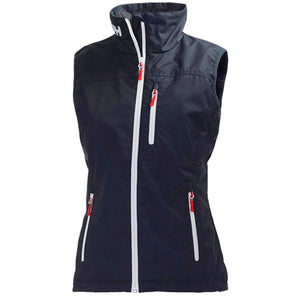 Helly Hansen navy blue sleeveless vest with white zippers and red pull tabs