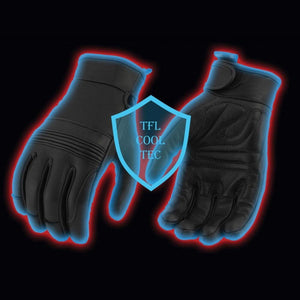 Milwaukee Leather black motorcycle gloves with TFL Cool Tec shield graphic