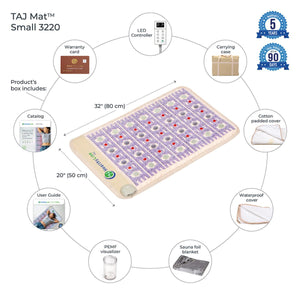 HealthyLine TAJ Mat Small 3220 with included accessories and dimensions