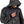 Man wearing a black Pioneer heated hooded jacket with a power button on the chest