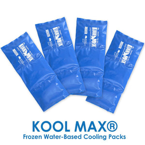 Four blue Polar Products Kool Max reusable cooling packs