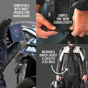 Venture Heat motorcycle gear features handlebar compatibility one wire connectivity and low profile jacket fit