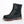 Black lace up ankle boot with side zipper and red accent on the sole