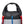 Black grid pattern roll top bag closure with plastic buckle and red and blue webbing straps