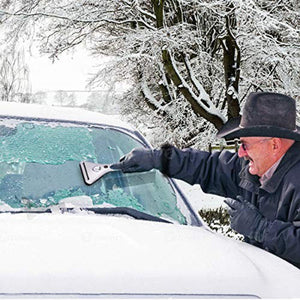 Person using a Zonetech ice scraper to remove ice from a car windshield