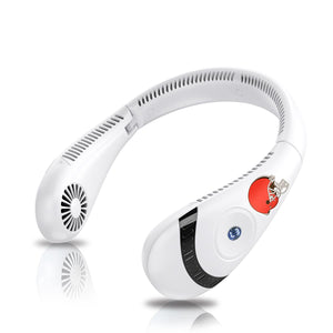 White wearable neck fan with Cleveland Browns logo