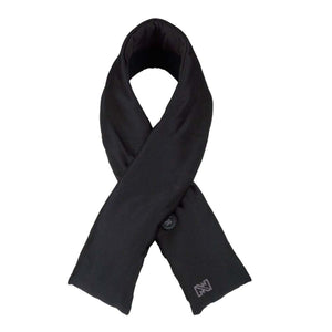 Black padded scarf with button closure and logo detail