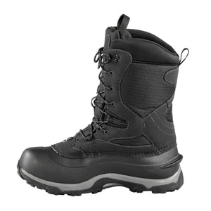 Black insulated winter boot with lace up closure and rubber sole