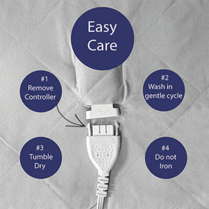 Shavel heated blanket easy care instructions showing how to remove controller and wash