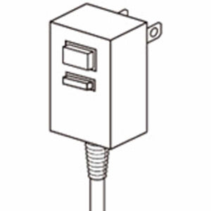Line drawing of a wall plug power adapter with two buttons and a cord