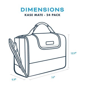 Kanga Coolers Kase Mate 24 pack cooler bag dimensions diagram showing 16 inch length 10.5 inch height and 5.9 inch width