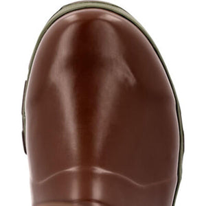 Close up of a brown rubber boot toe