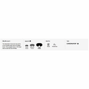 Smith Optics product feature chart showing large frame fit for snow and partial sun with ChromaPop technology