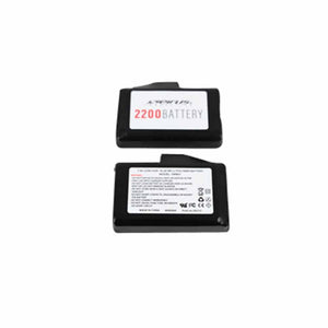 Two black 2200mAh lithium polymer batteries with warning labels