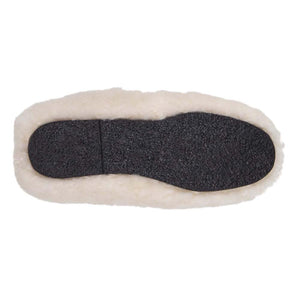 Cloud Nine Sheepskin slipper sole view showing black textured rubber base and cream wool trim