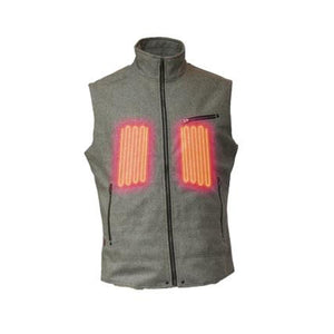 Grey heated vest with visible glowing heating elements on the chest