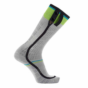 Grey Thermic heated sock with lime green cuff and black battery attachment points
