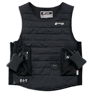 Venture Heat black heated diving undersuit vest with battery packs in front pockets