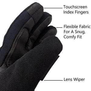 California Heat glove features touchscreen index finger flexible fabric and lens wiper