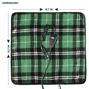 Zone Tech 12V Car Mini Heated Travel Blanket Pad - Green Plaid