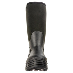 Back view of black Korkers waterproof rubber boot