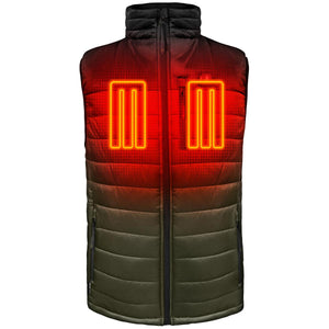 ActionHeat olive green quilted heated vest with glowing orange chest heating zones