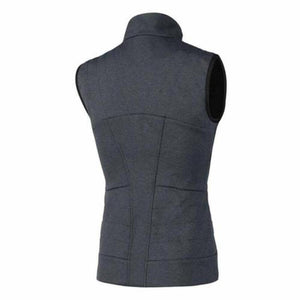 Back view of a grey Lenz sleeveless vest with quilted panels