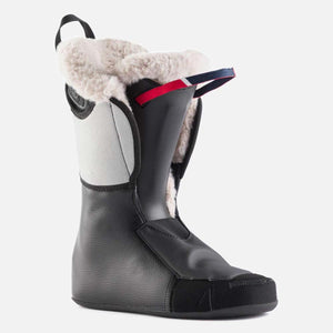 Black and grey ski boot liner with faux fur lining
