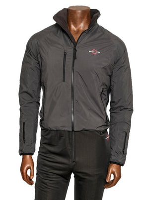 Grey zip up jacket with black trim and North Face Medical Gear logo on chest