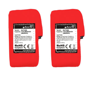 Two Glovii GLI7426 rechargeable batteries with technical specifications and safety warnings