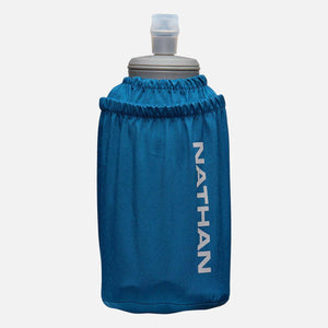 Nathan blue soft flask water bottle with grey cap