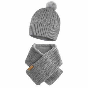 Grey cable knit beanie with pom pom and matching scarf by ActionHeat