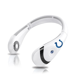 White wearable neck fan with Indianapolis Colts logo